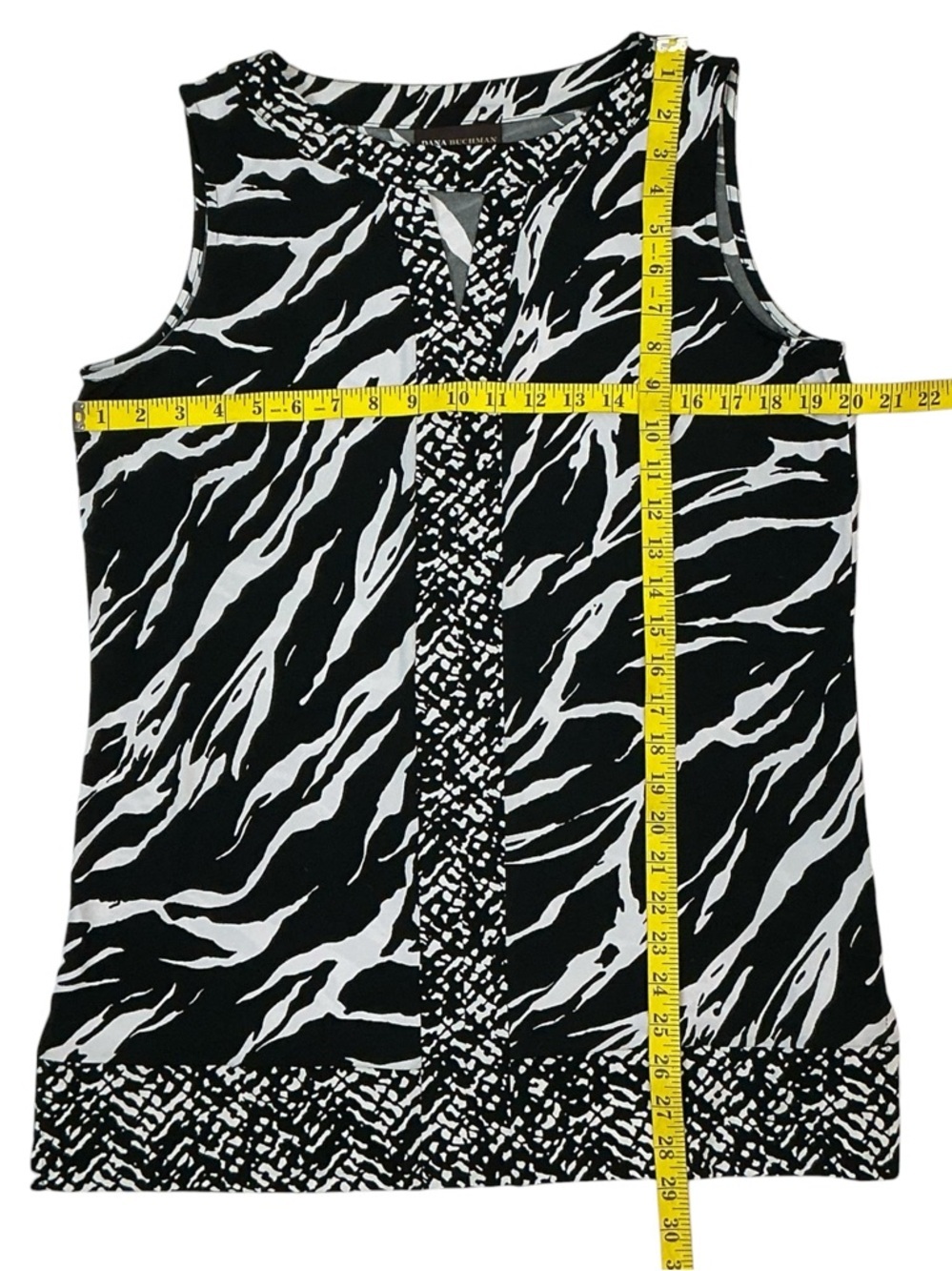 Zebra Animal Print Top Sleeveless Kehole Tunic Tank Blouse Black White Large - Picture 5 of 16